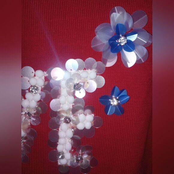 Talbots Red Embellished Love Sweater Size XL EUC P2P 23 Length 25 in - Picture 6 of 11